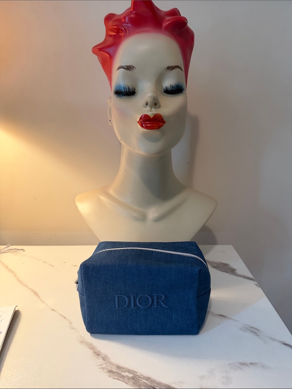 NWOT Dior Blue Denim Embroidered Makeup Pouch